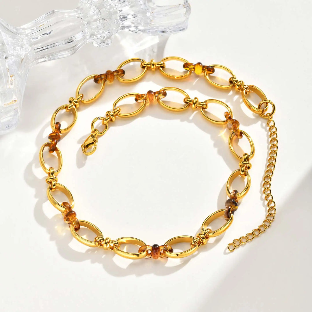 Collar Ámbar - En acero inoxidable chapado en oro | collar tipo gargantilla con eslabones