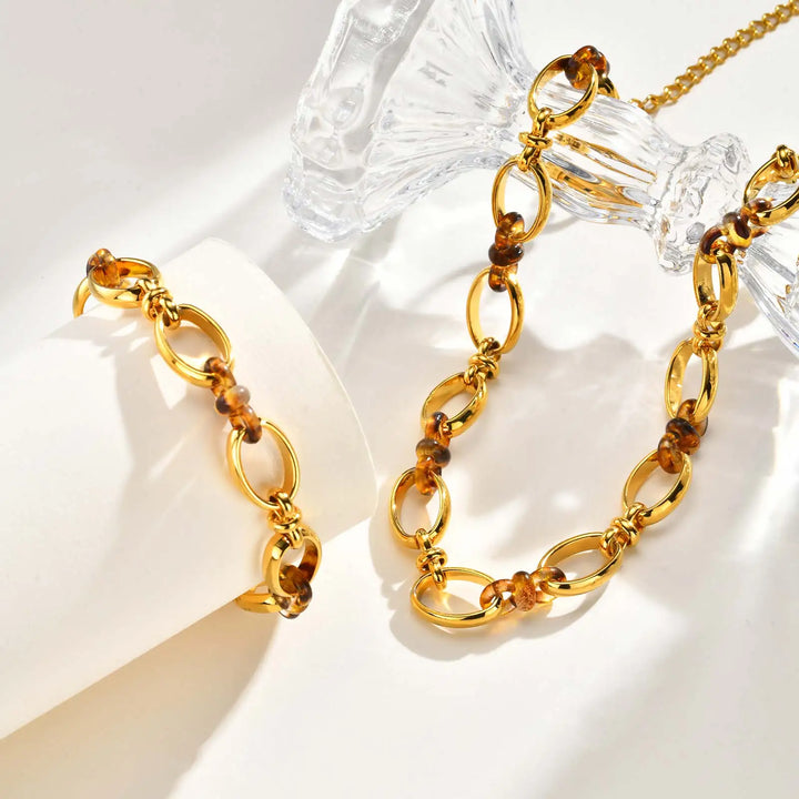 Collar Ámbar - En acero inoxidable chapado en oro | collar tipo gargantilla con eslabones