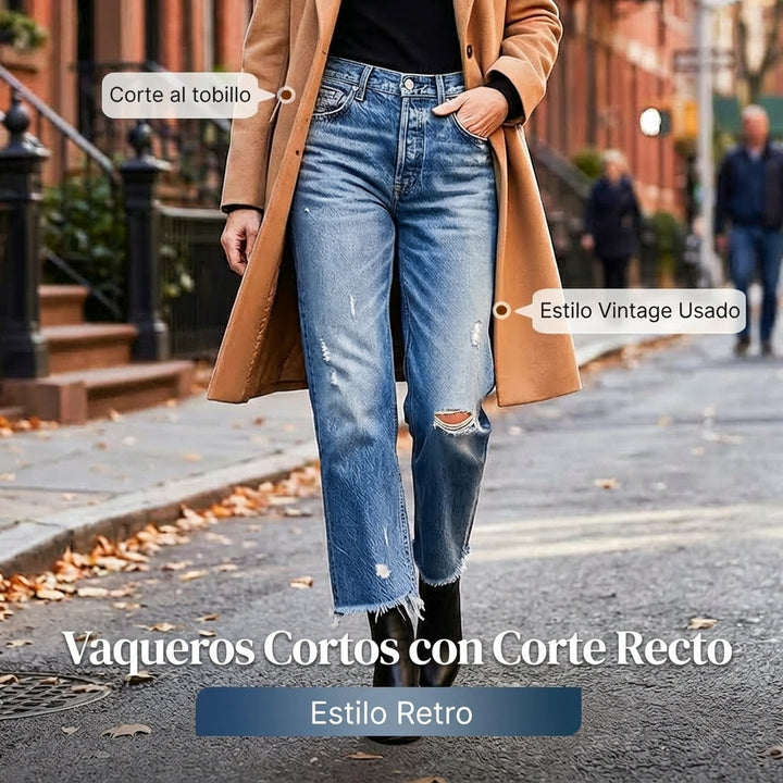 Vaqueros rectos cropped retro para mujer