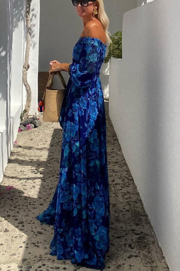 Luna™ | Vestido largo floral con mangas al hombro