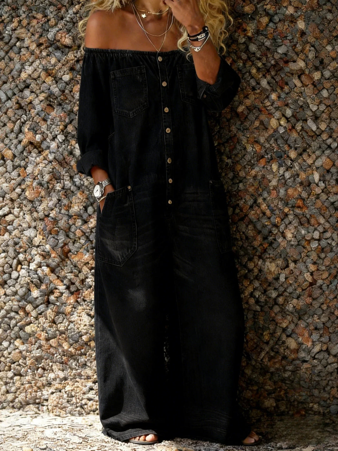 Noa | Mono vaquero con escote off-shoulder