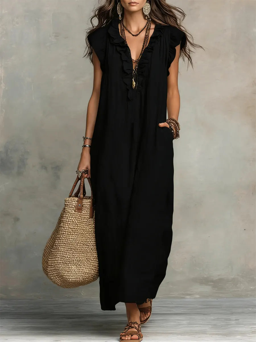 Camélia | Vestido largo bohemio de lino y algodón