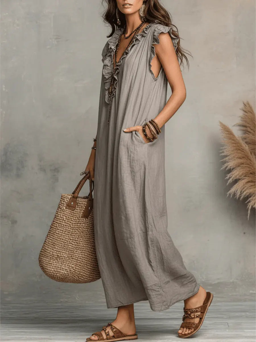 Camélia | Vestido largo bohemio de lino y algodón
