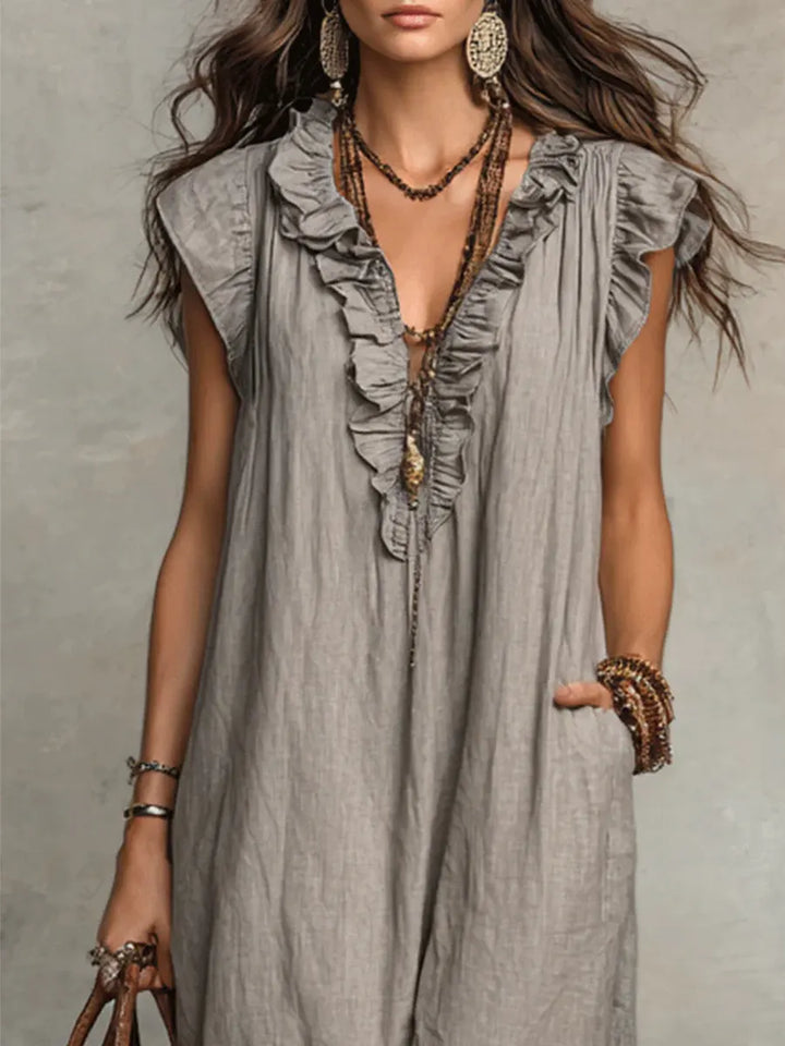 Camélia | Vestido largo bohemio de lino y algodón