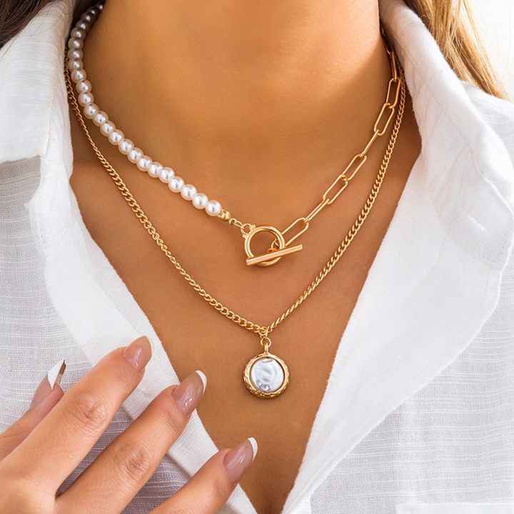 COLLAR PERLAS LUZ DORADA
