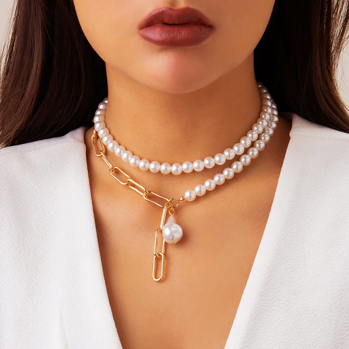 COLLAR PERLAS LUZ DORADA