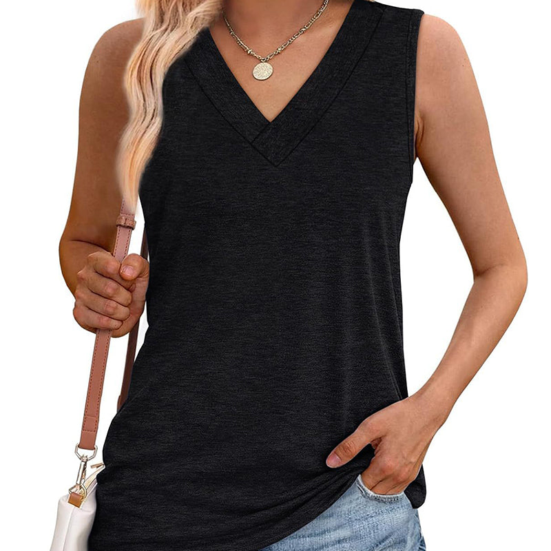 Blusa casual sin mangas para mujer con escote en V y ajuste holgado