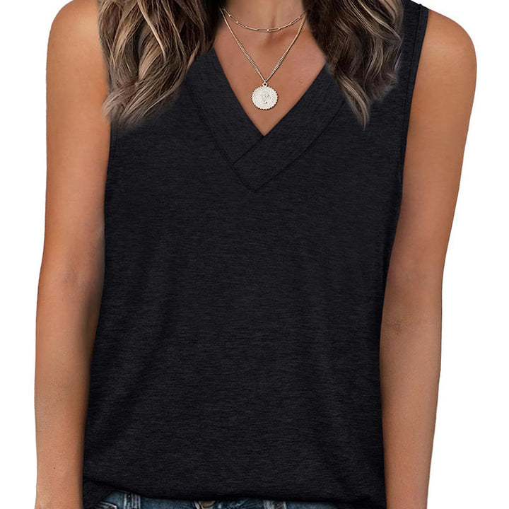 Blusa casual sin mangas para mujer con escote en V y ajuste holgado