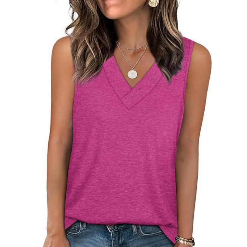 Blusa casual sin mangas para mujer con escote en V y ajuste holgado
