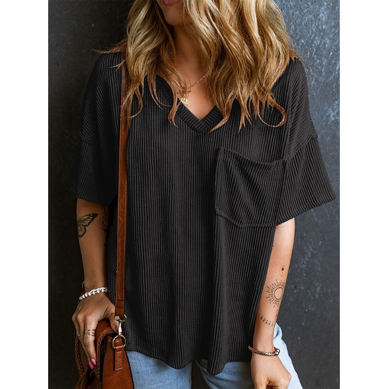 Blusa premium de manga corta con escote en V