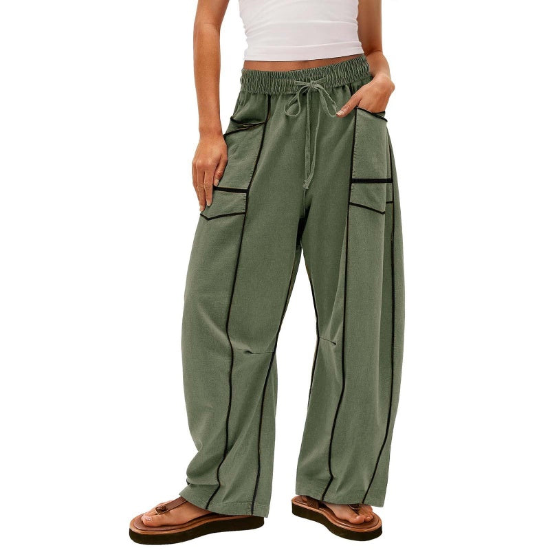 Pantalón ligero de pierna ancha con cordón para mujer