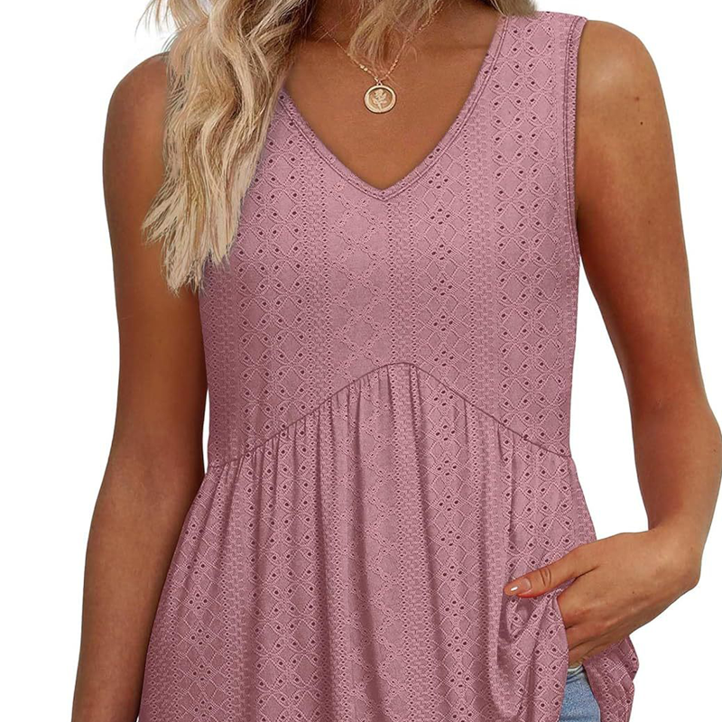 Blusa casual sin mangas para mujer con escote en V y volantes florales