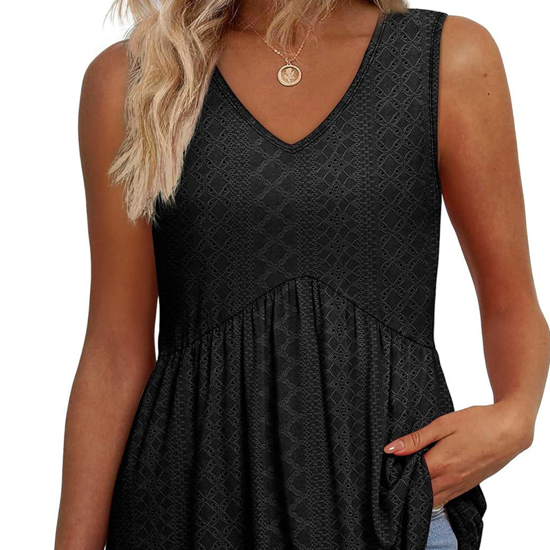 Blusa casual sin mangas para mujer con escote en V y volantes florales