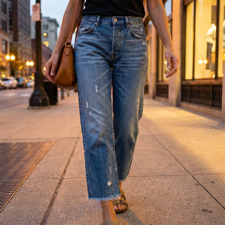 Vaqueros rectos cropped retro para mujer