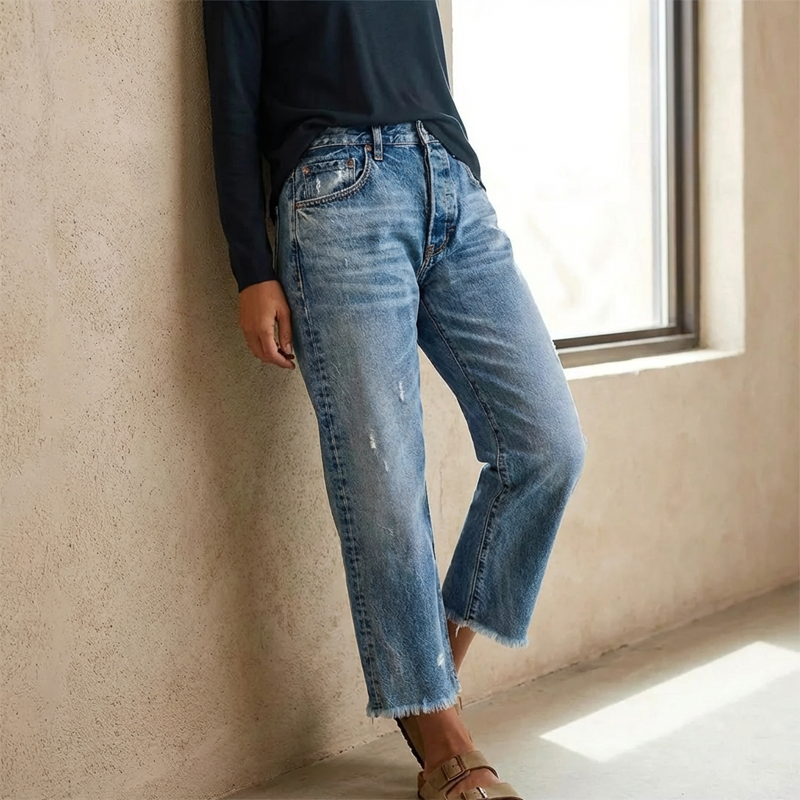 Vaqueros rectos cropped retro para mujer