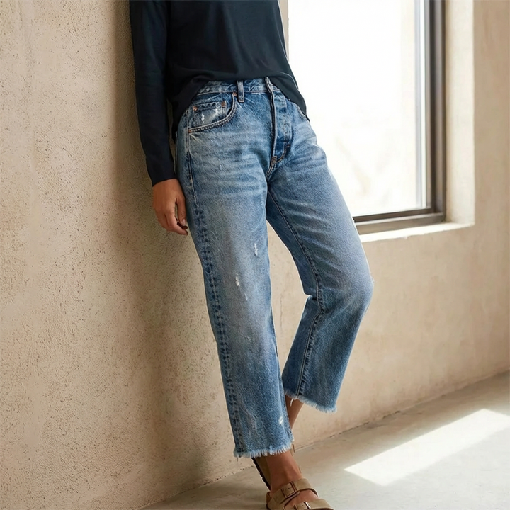 Vaqueros rectos cropped retro para mujer
