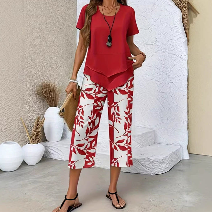 Conjunto de ocio con parte superior de cuello redondo (multicapa) y pantalón extralargo: cómodo, ligero y versátil, ideal para el día a día y los viajes