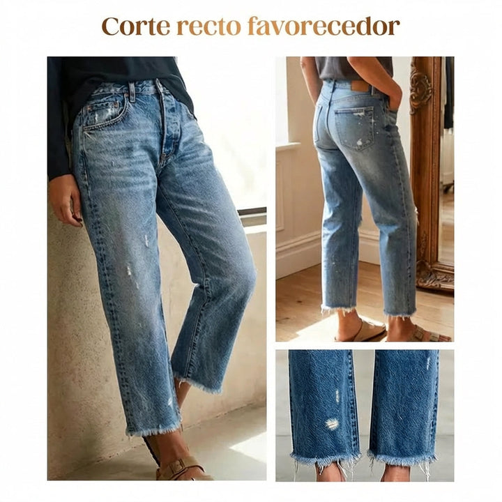 Vaqueros rectos cropped retro para mujer