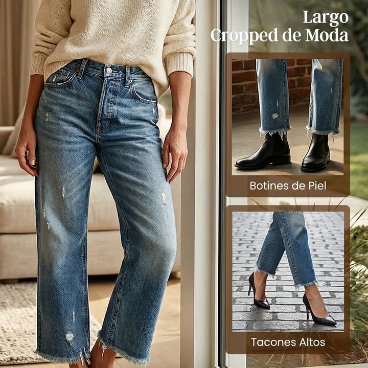 Vaqueros rectos cropped retro para mujer